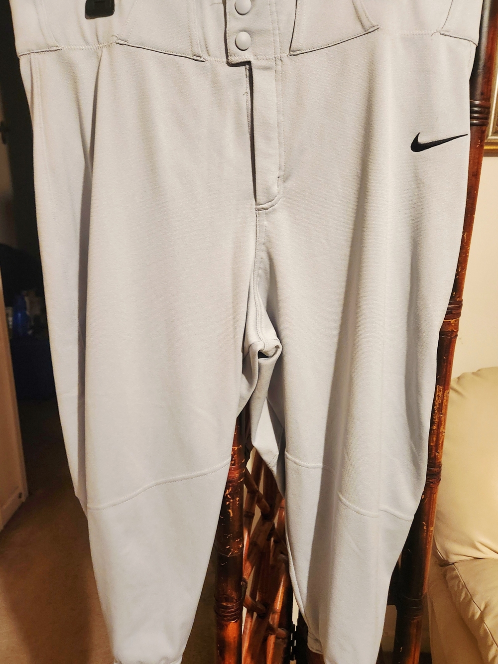 Nike Men’s Light Gray Athletic Baseball Pants with Black Swoosh